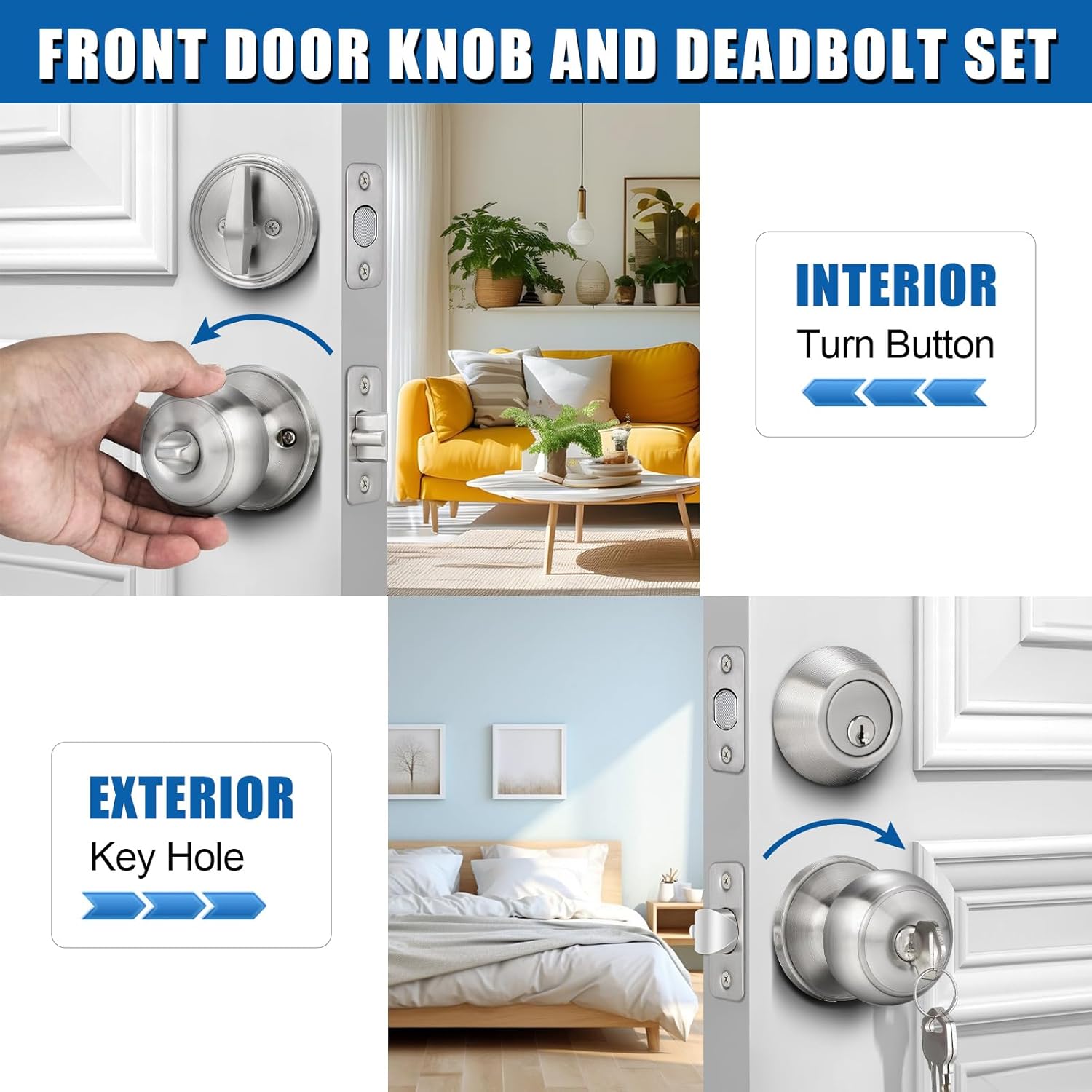 Sopoby 3-Set Entry Door Knob and Deadbolt Combos for Home Security