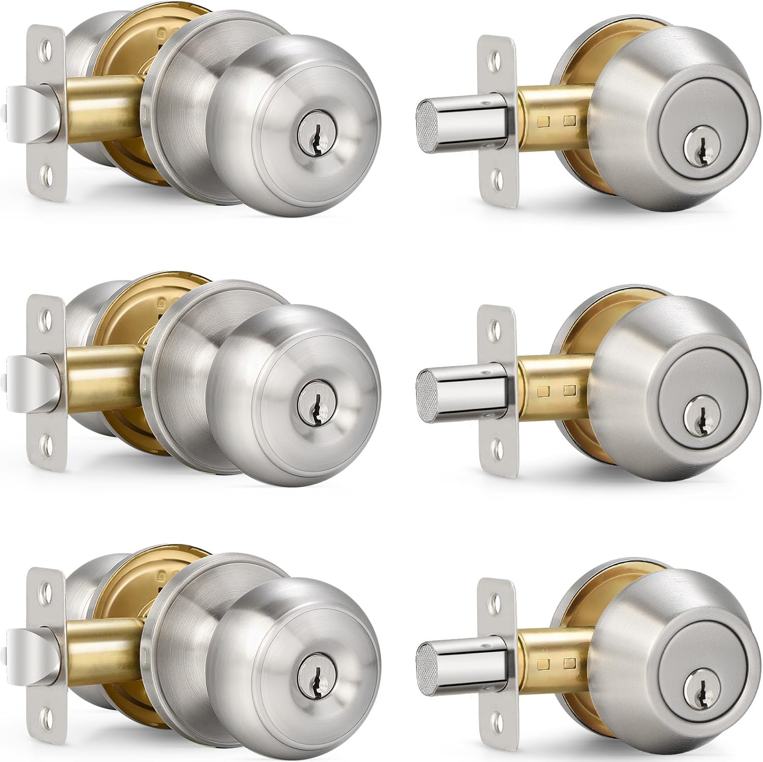 Sopoby 3-Set Entry Door Knob and Deadbolt Combos for Home Security