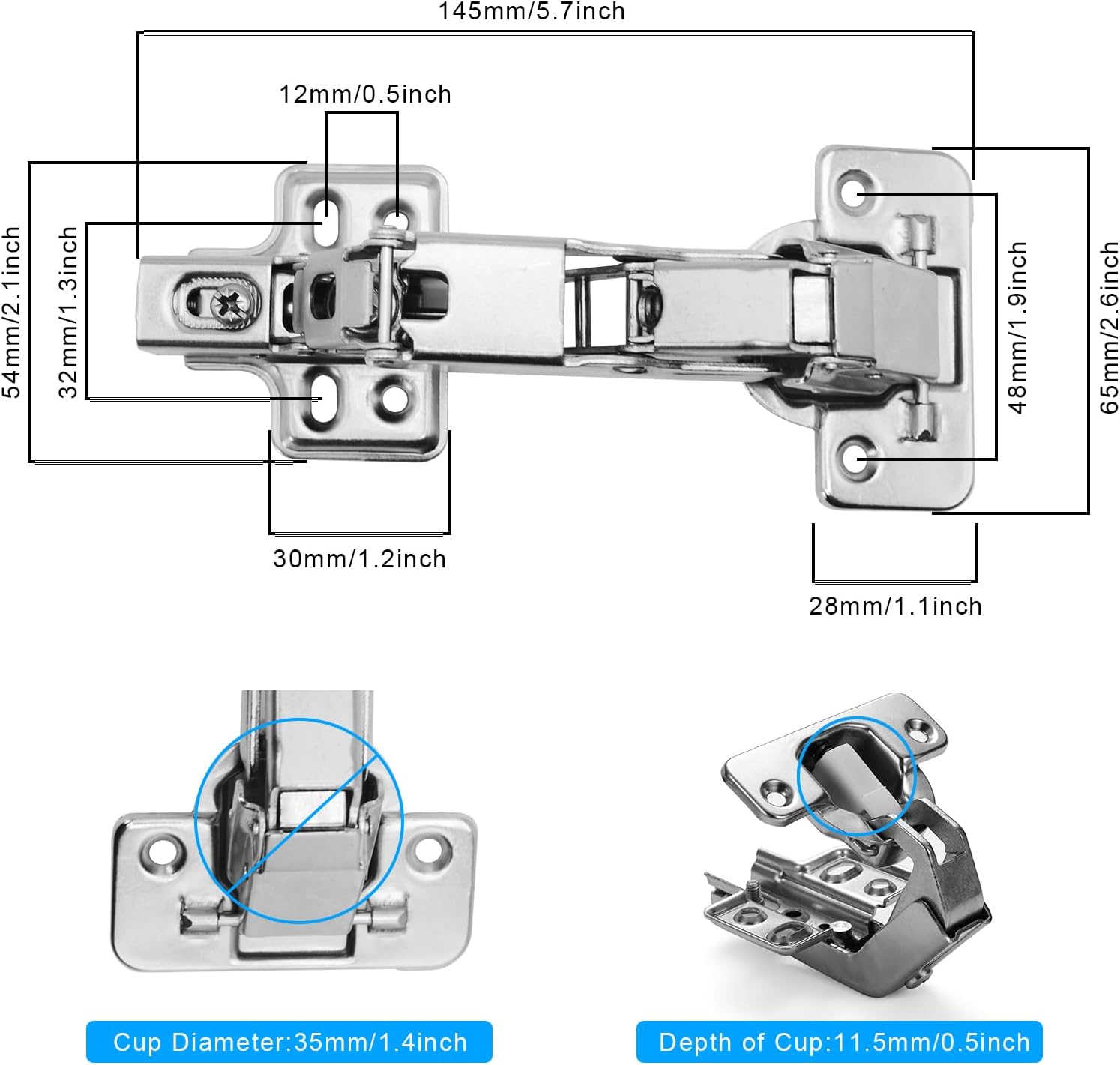 165-Degree 2-Piece Hinges for Cabinet Corners Kitchen Doors