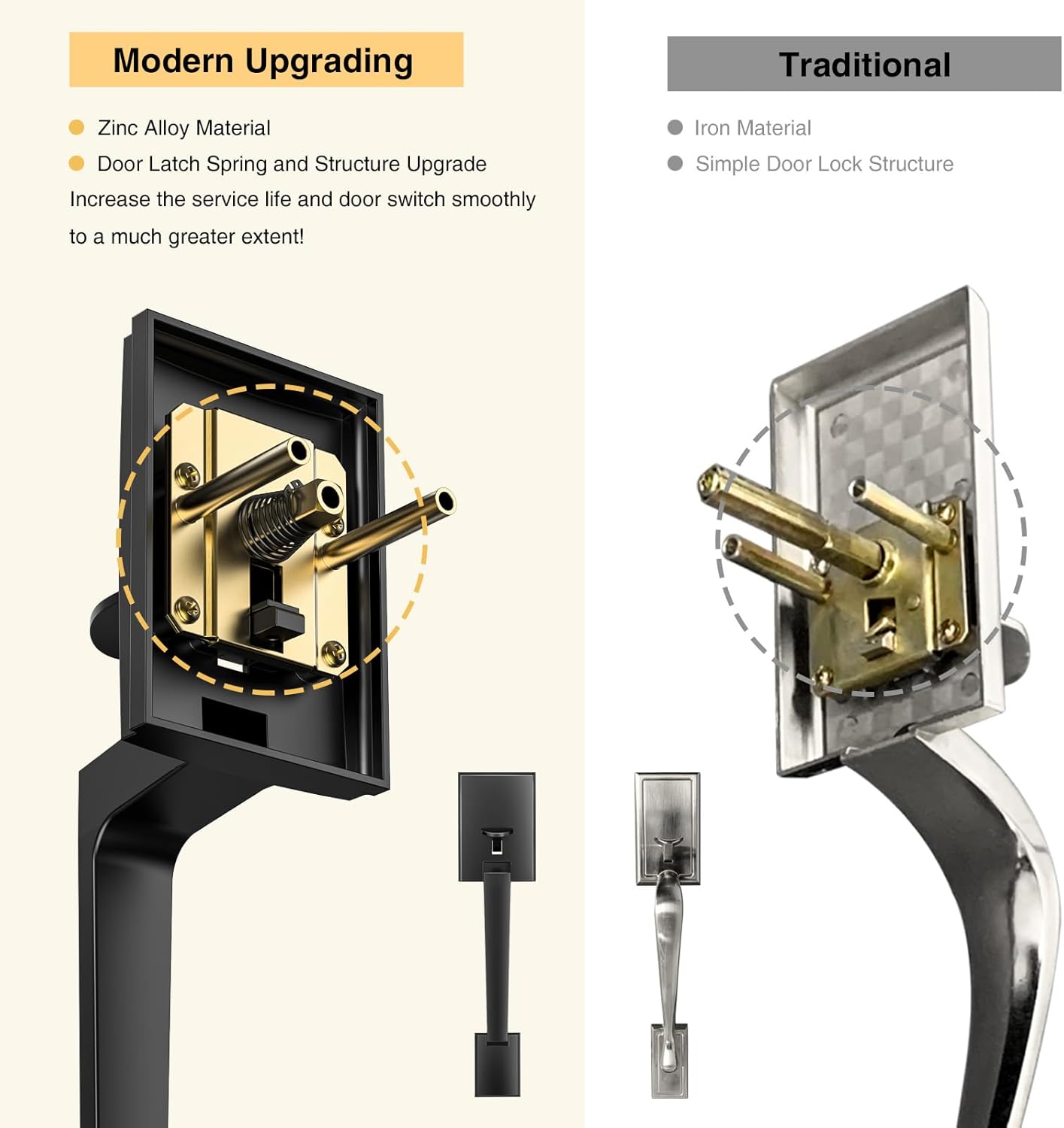 Brightify Matte Black Adjustable Door Handle Set with Reversible Lever for LeftRight Doors