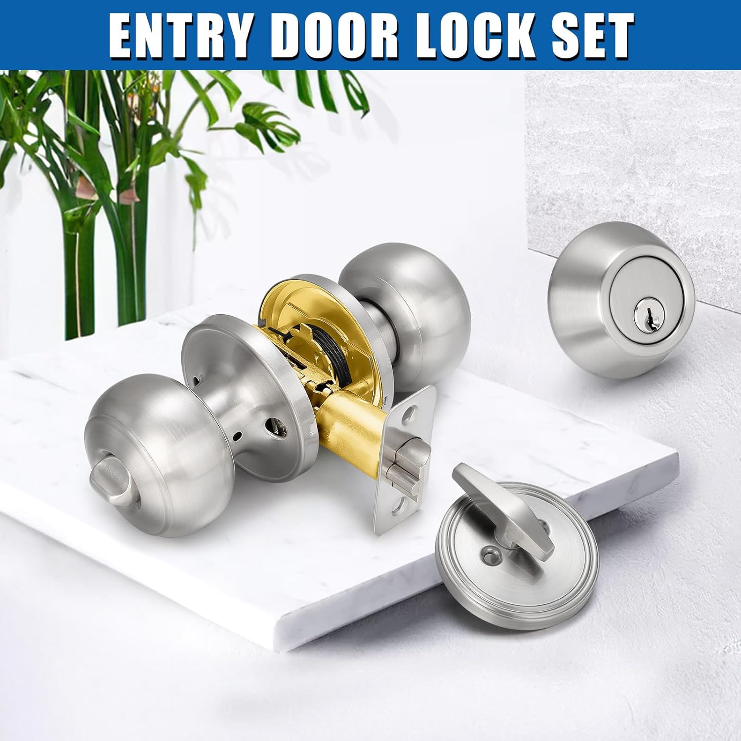 Sopoby 3-Set Entry Door Knob and Deadbolt Combos for Home Security