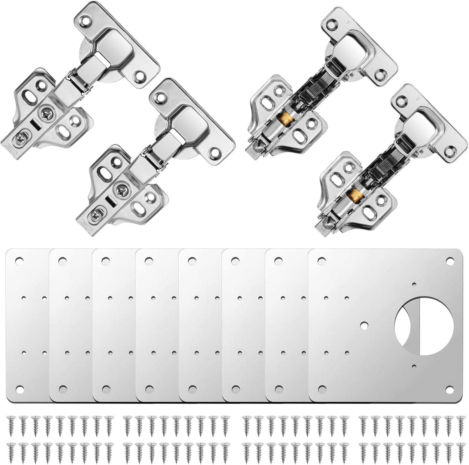 Neoteck 110 Soft Close Cabinet Hinges Kit with Repair Plates 8 Repair Plates 4 Hinges 72 screws Stainless Steel Design