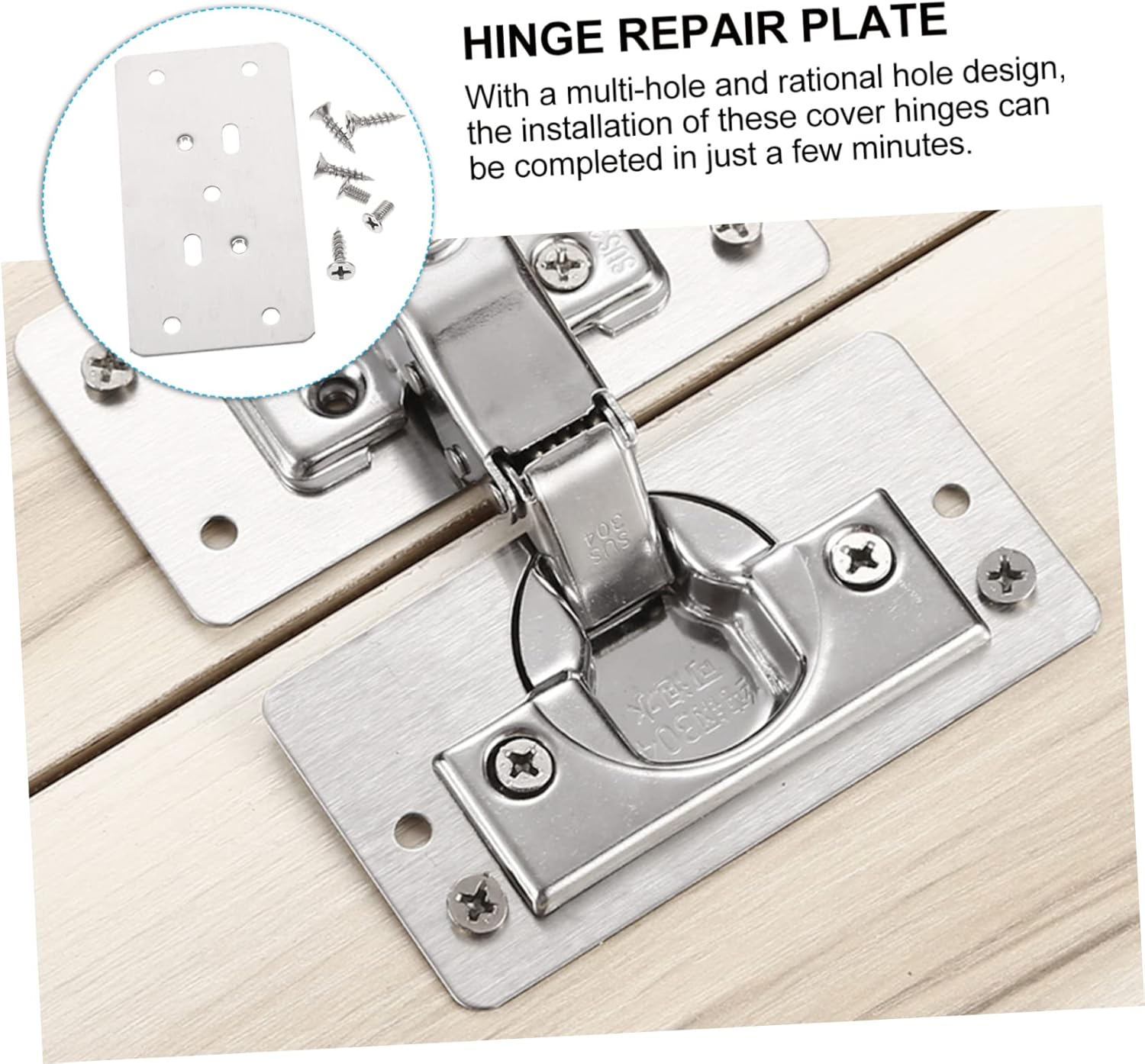 Handy Hinge Repair Kit - 6 Pc Stainless Steel Cabinet Hinge Repair Set with Screws