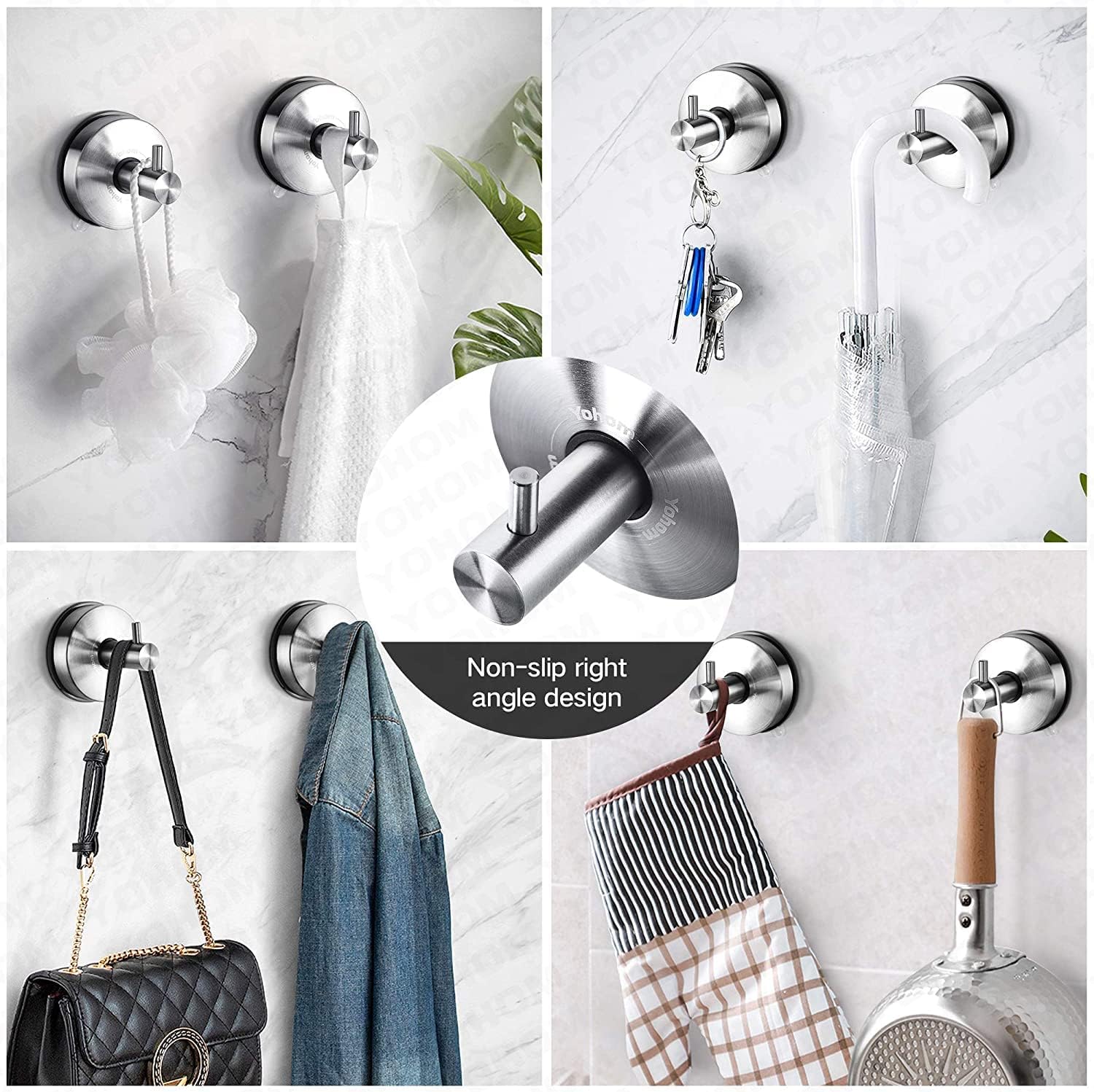 YOHOM Stainless Steel Vacuum Suction Cup Plate Holder Removable Towel Rack - Modern Bathroom and Kitchen Organizing Tool