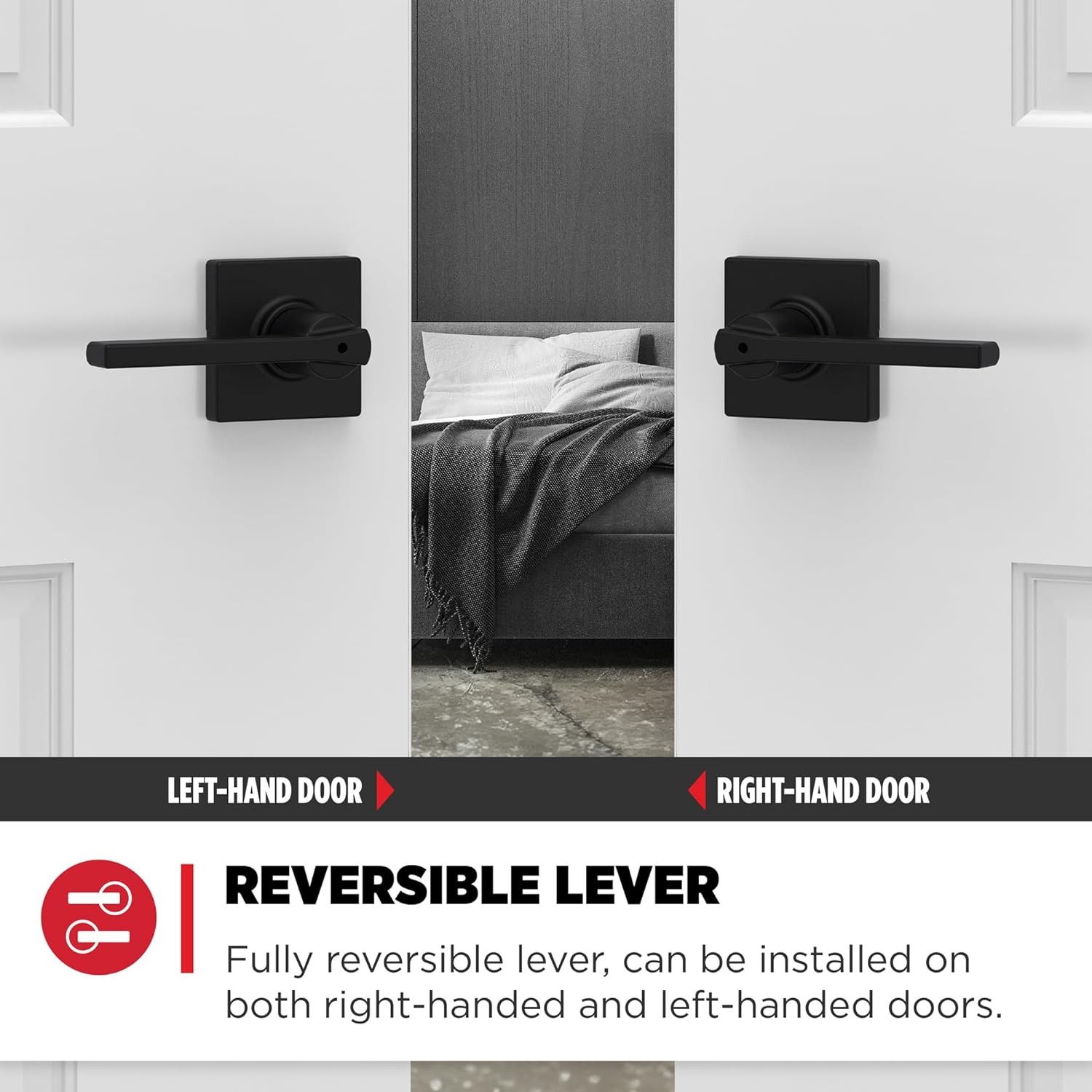 Kwikset Door Privacy Handle Matte Black Reversible Lever with Microban Protection Easy Install