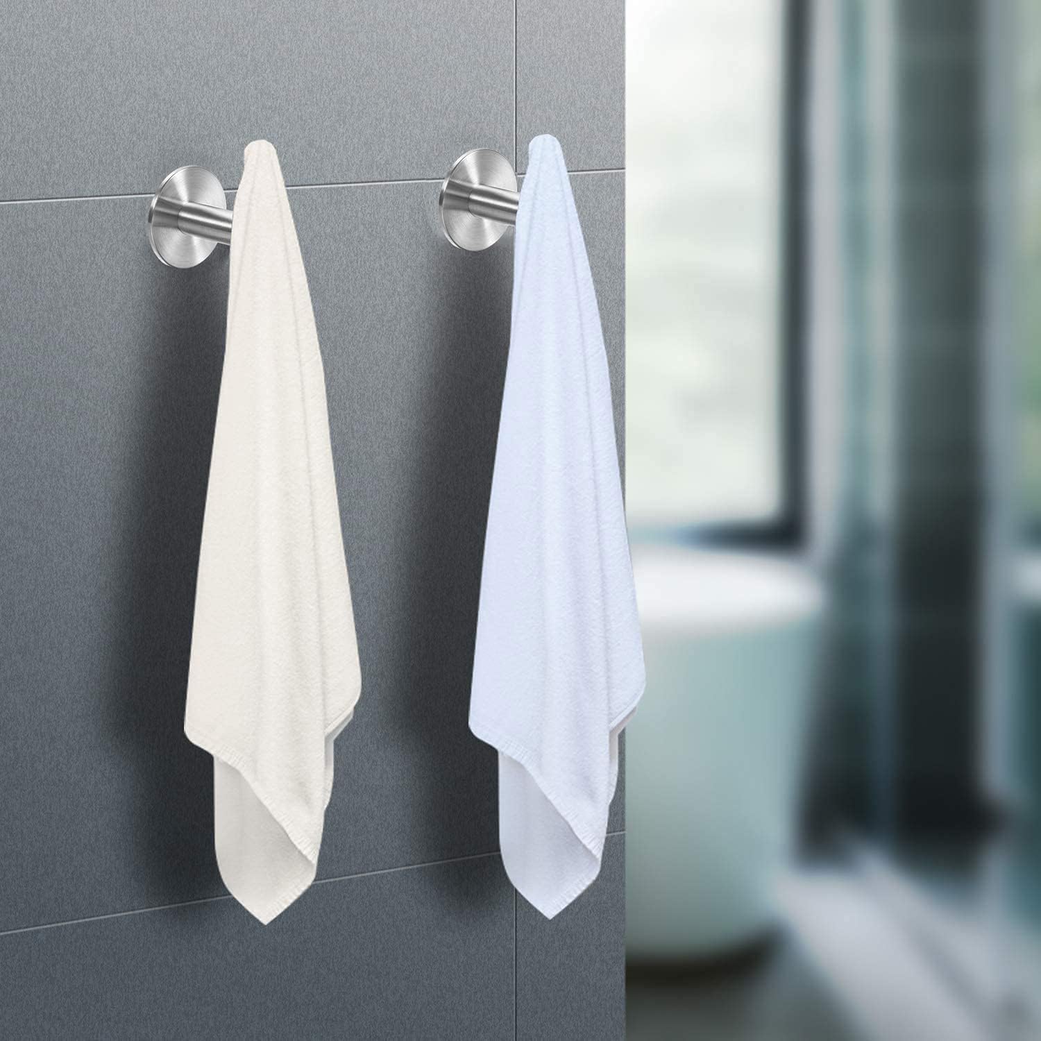 Vuzvuv Adhesive Hooks - Heavy Duty Stainless Steel Towel for Bathroom Kitchen Hotel Use
