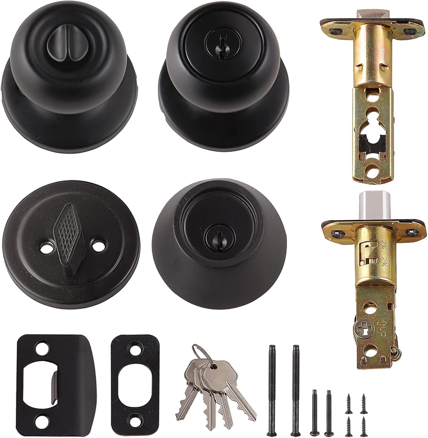 Amazon Basics Exterior Door Knob With Keyed Lock and Deadbolt Coastal Matte Black