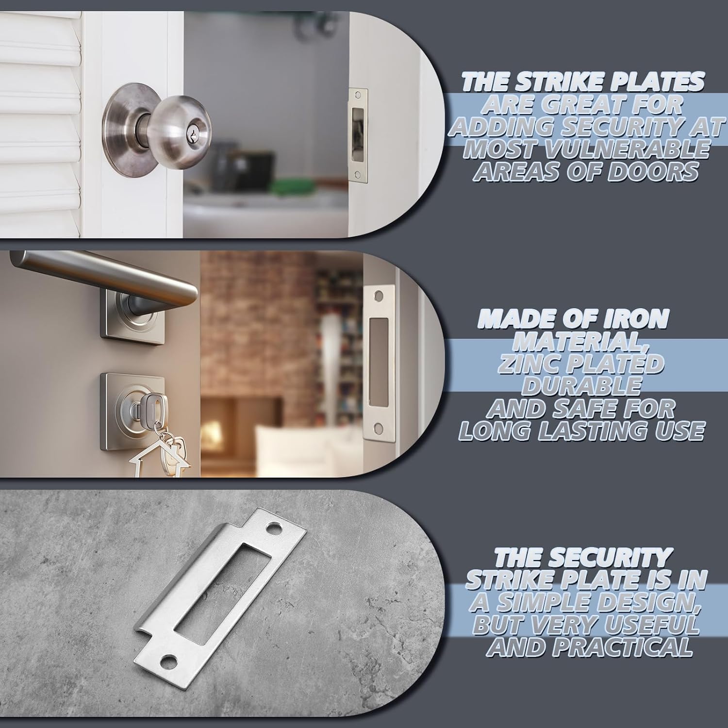 10-Piece Set of Tandefio Deadbolt Strike Plate Set with brushed zinc finish Lock Strengthening Kit for Home Improvement