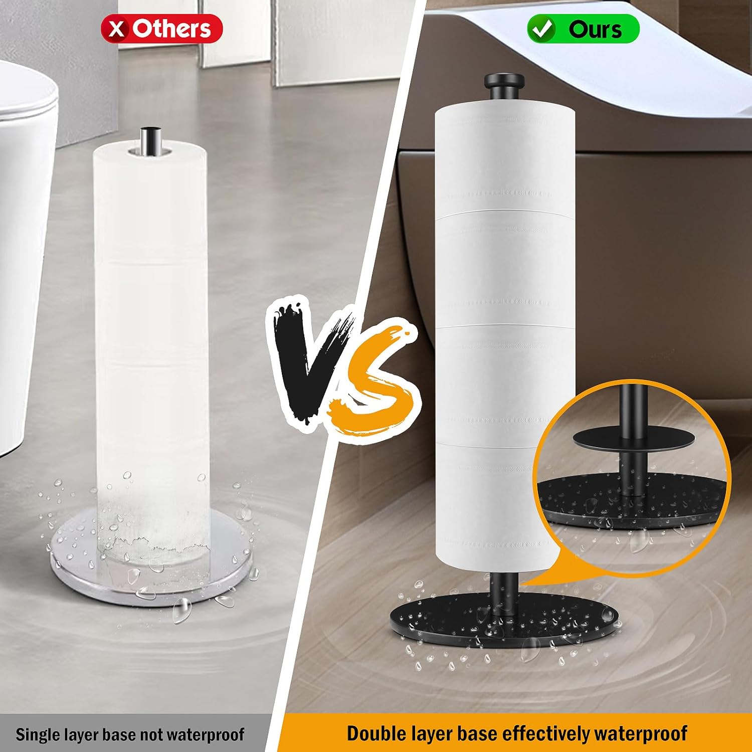 Carry Clean -Weighted Toilet Paper HolderSturdy 4 Roll Storage Stand Water Resistant for Home Bathroom