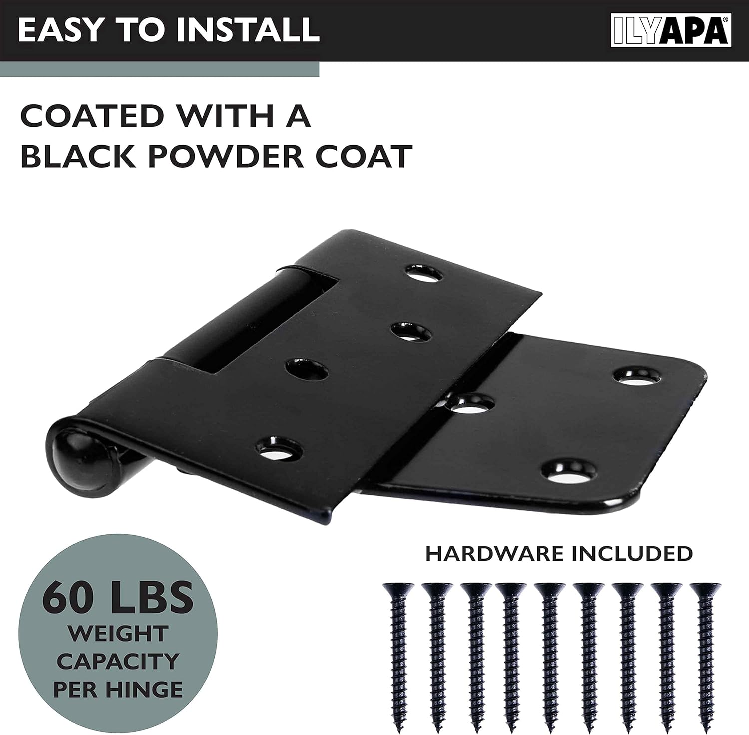 Vivid Ilyapa Heavy Duty Shed Door Hinges 6 Pack - Black Square Hinges for Gate Barn or Storage Shed