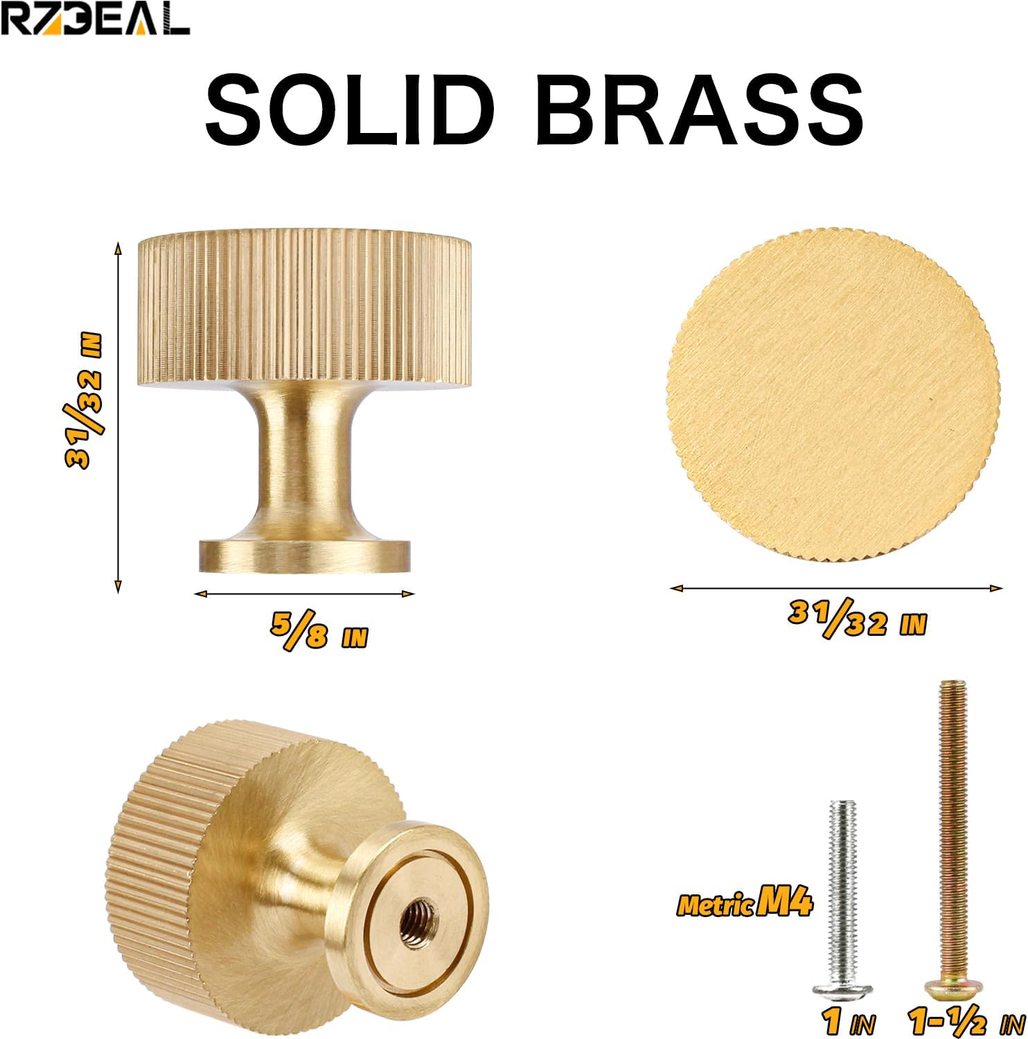 4-Piece Solid Brass Cabinet Knobs Gold Finish Durable and Stylish for Home Use