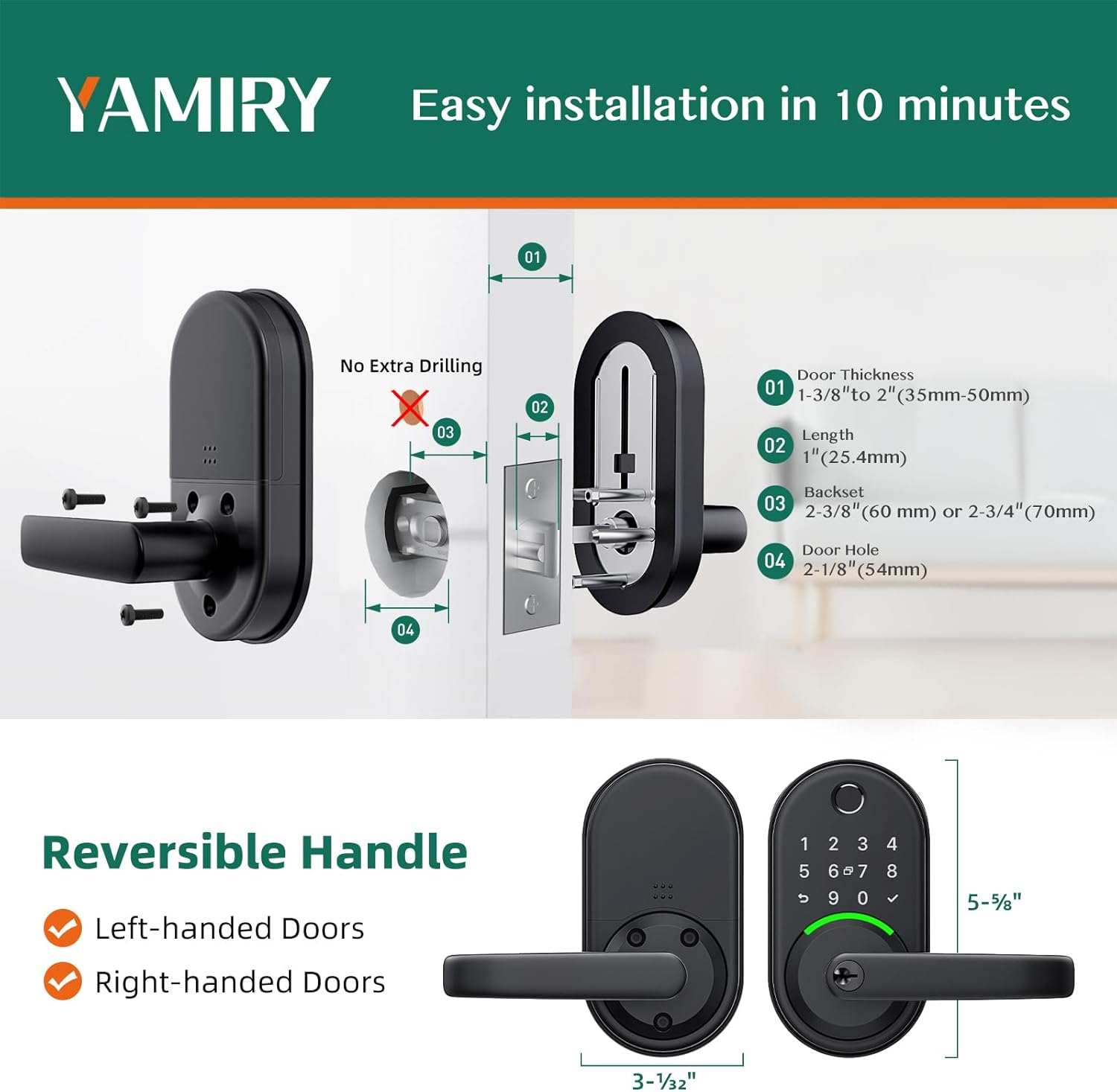 YiRay Smart Door Lock with Keypad - Keyless Entry for Front Door