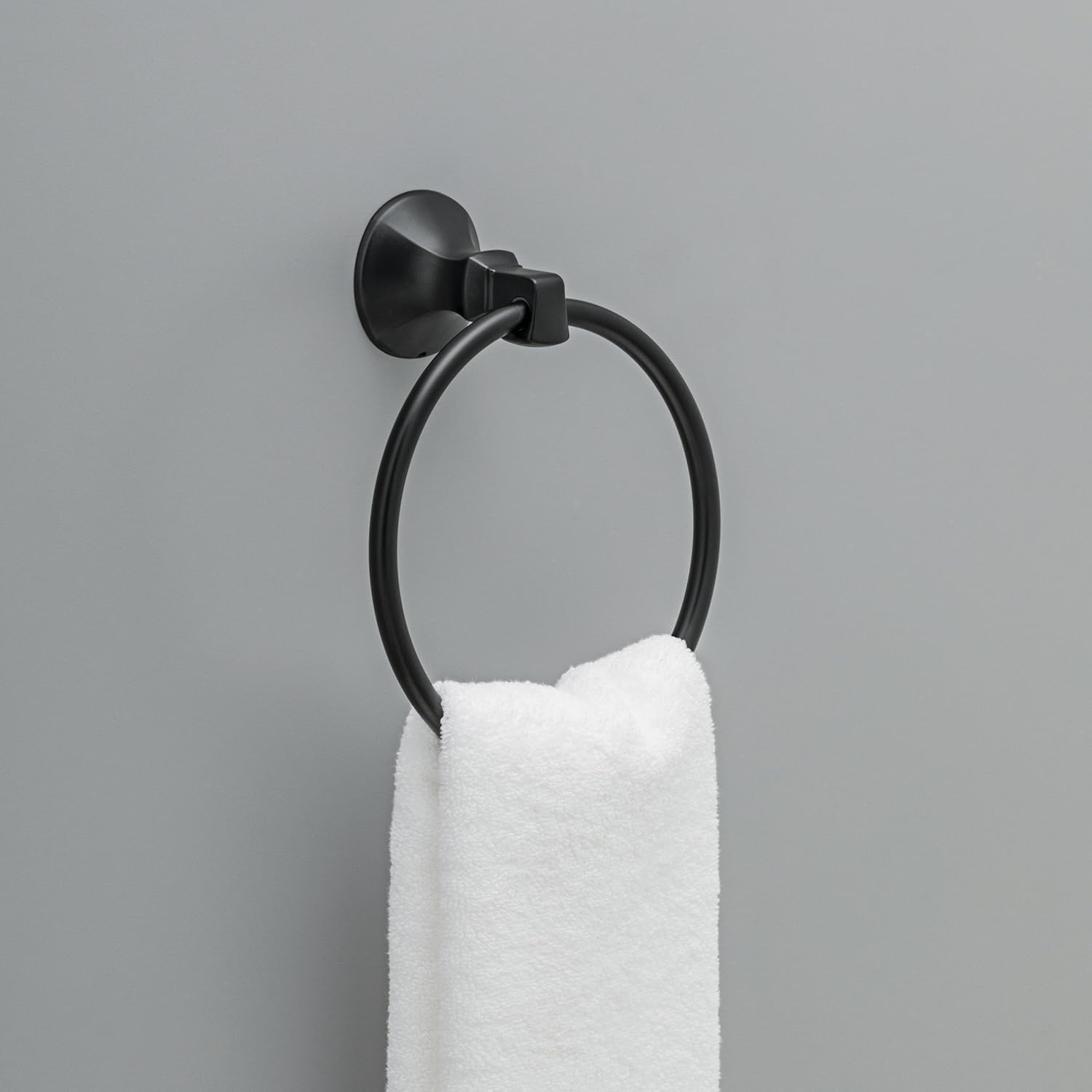 Space-saving bold matte finish towel ring for bathroom or kitchen use