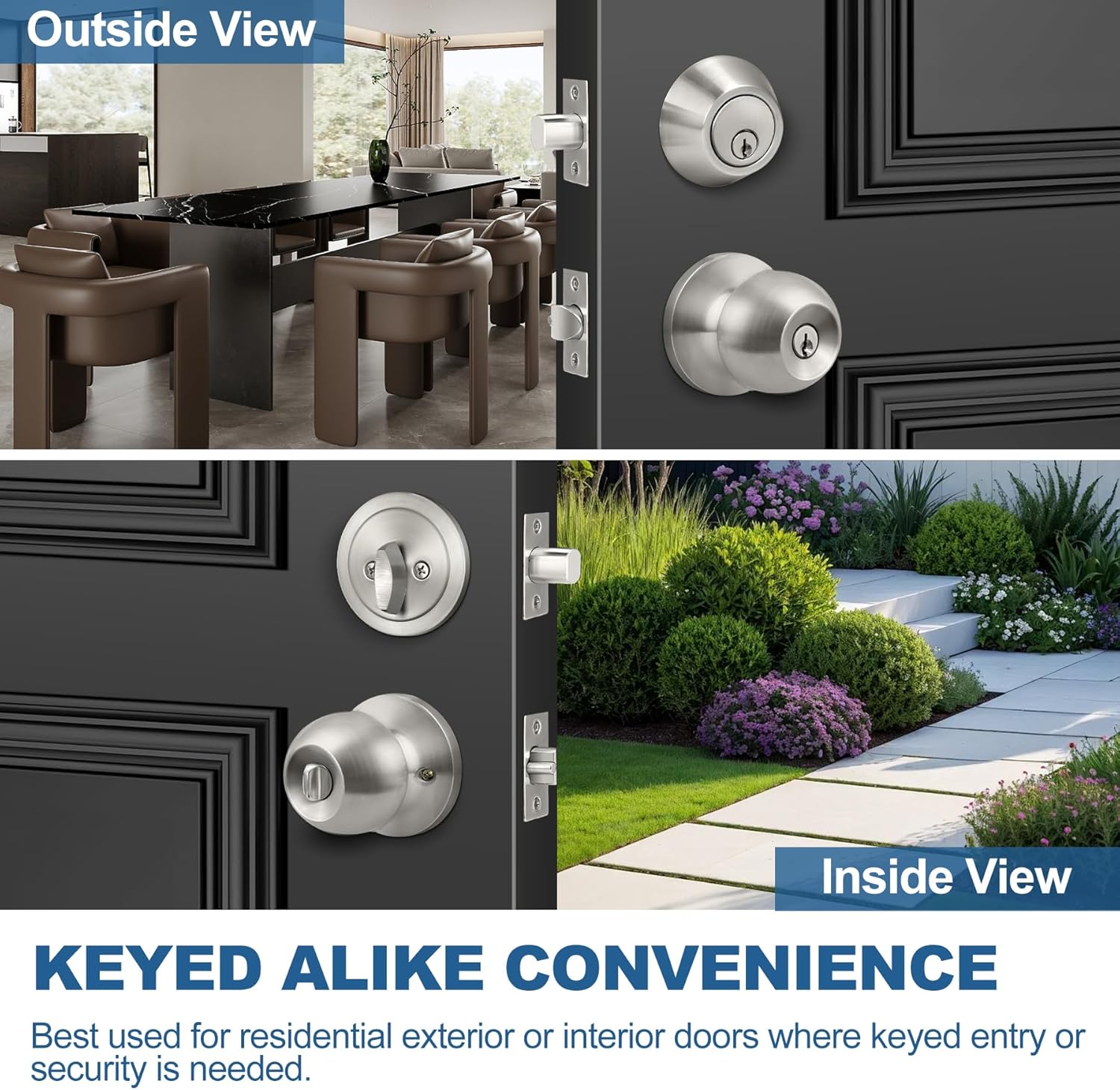 BestTEN Keyed Alike Door knobs and Deadbolt Set SATIN Nickel Finish - Easy Install Secure