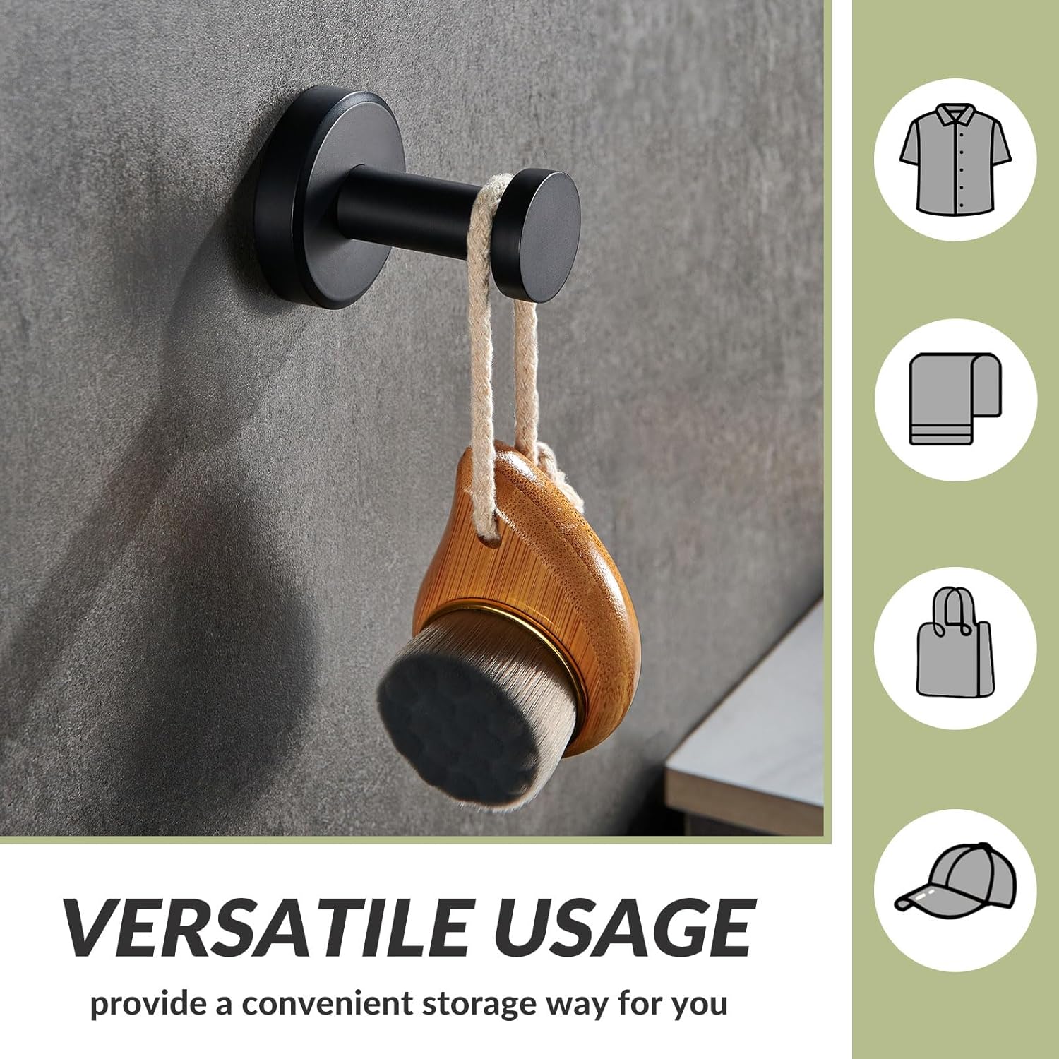 Sleek Matte Black Stainless Steel Robe Towel Hook for Space-Saving Storage in Bathroom Kitchen or Bedroom