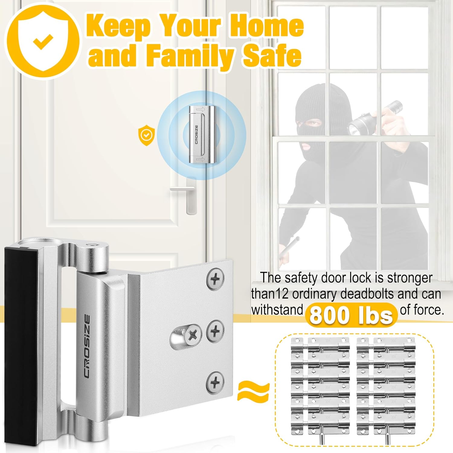 Crosize Secure Door Lock - Durable with 800 lbs Impact Resistance for Home Entry