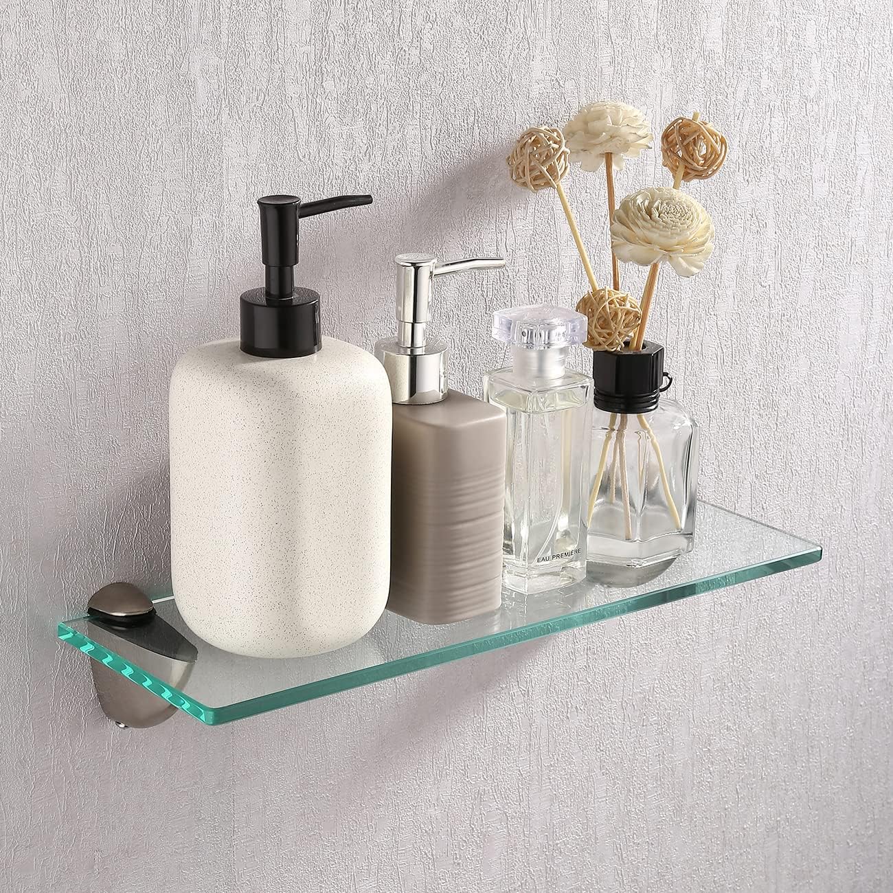 Kes Bathroom Glass Shelf Extra Thick Tempered Glass Organizer Shelf for Kids Safe Durable