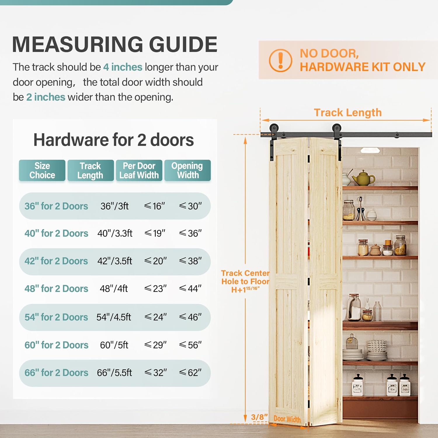 WINSOON Bifold Door Hardware Kit - Heavy Duty Bi-Fold Barn Door Kit for Closet 36 Track 16 Door Panels 30 Opening