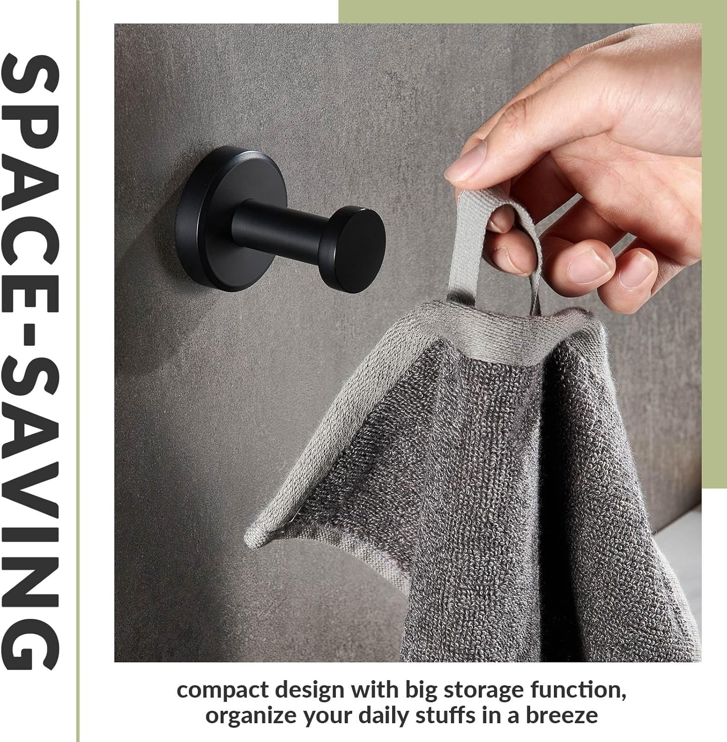 Sleek Matte Black Stainless Steel Robe Towel Hook for Space-Saving Storage in Bathroom Kitchen or Bedroom