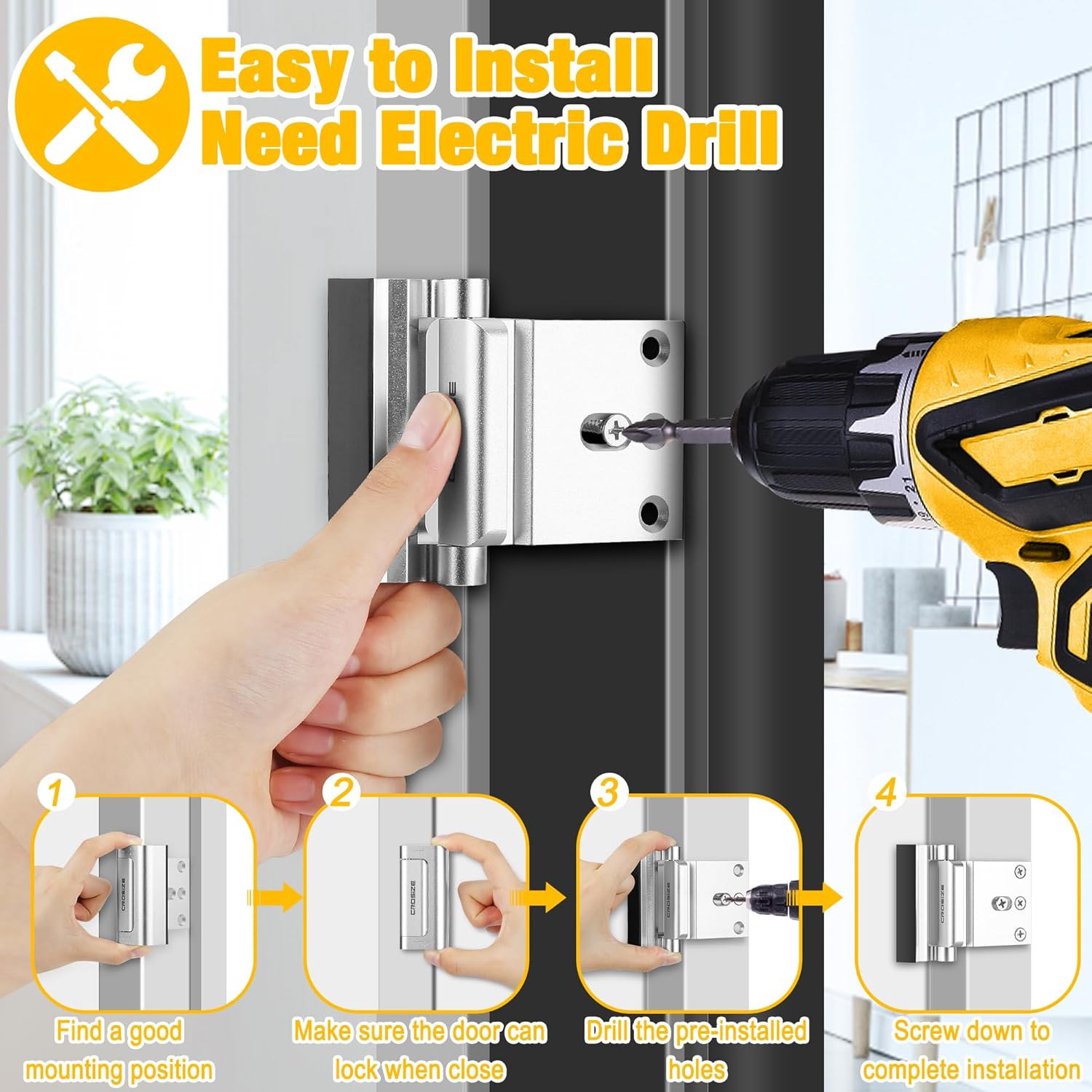 Crosize Secure Door Lock - Durable with 800 lbs Impact Resistance for Home Entry