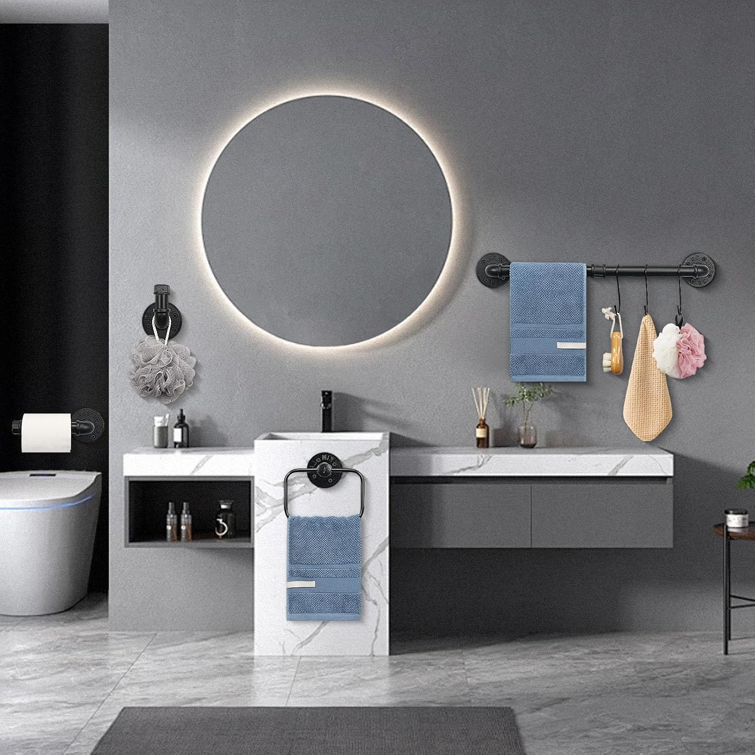 High-Quality 4-Piece Bathroom Towel Ring Kit with Towel Bars Hooks and Paper Holders for DIY Wall Mount Accessories