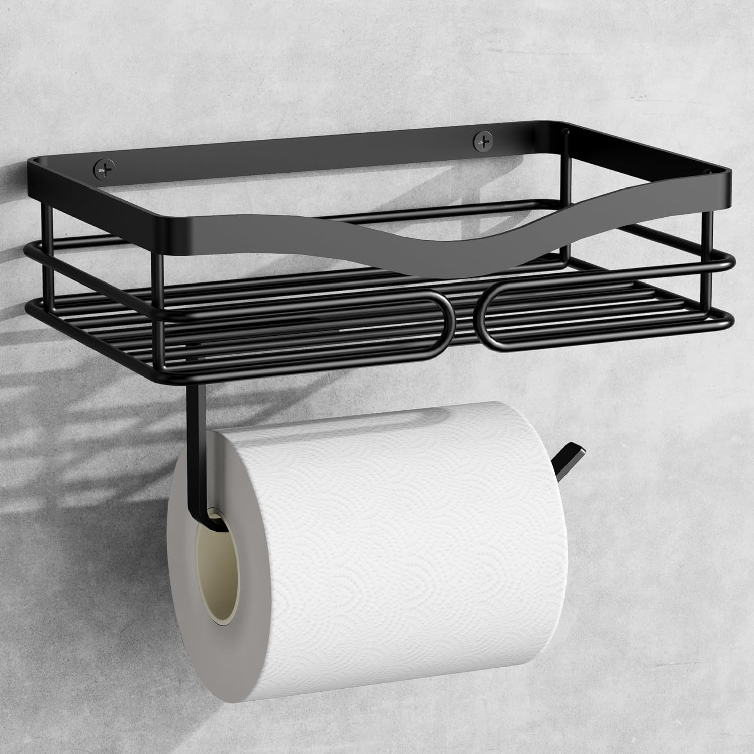 AIDILI Sleek Wall-Mounted Toilet Paper Holder with Storage Black for Modern Bathrooms