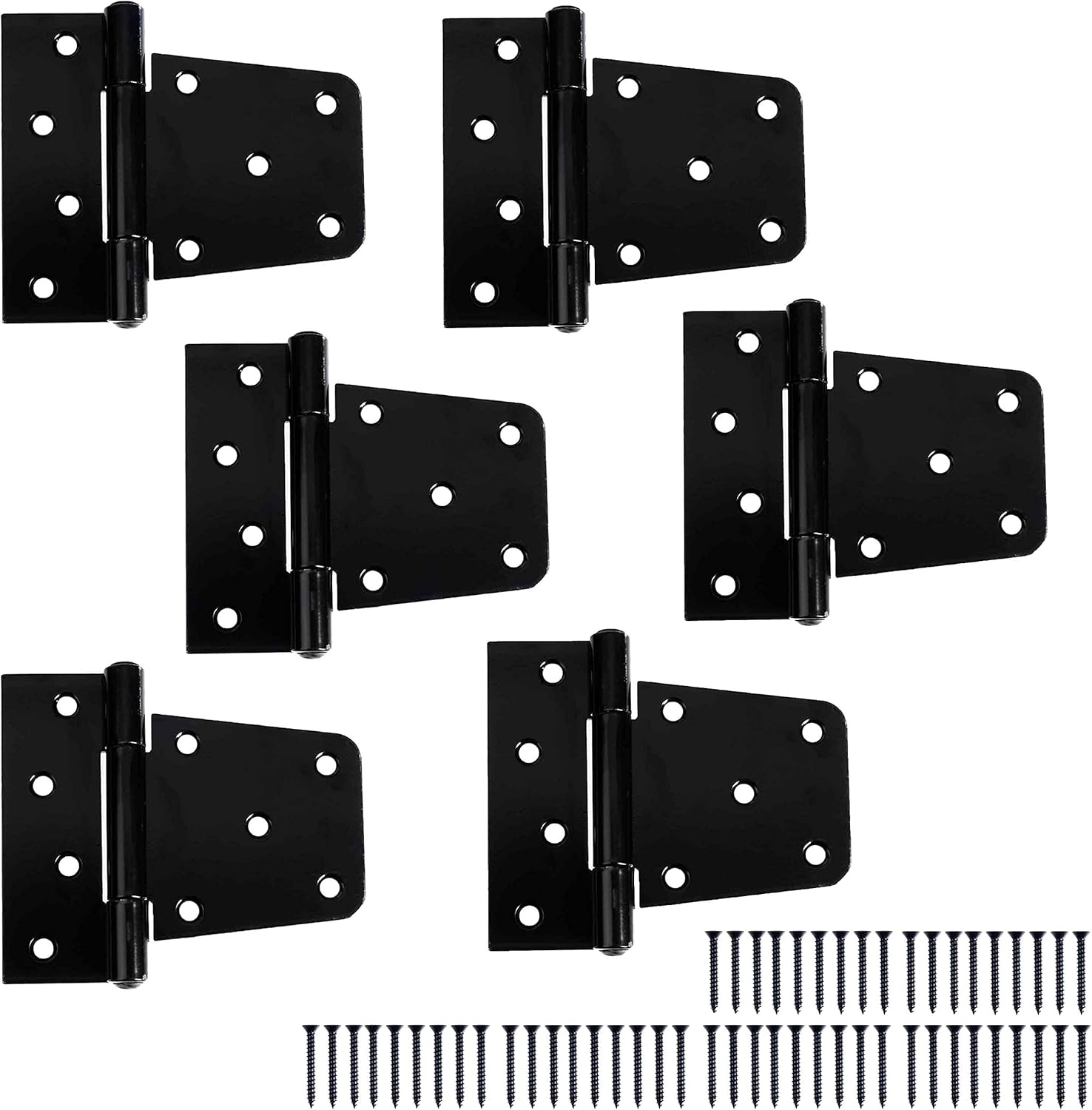 Vivid Ilyapa Heavy Duty Shed Door Hinges 6 Pack - Black Square Hinges for Gate Barn or Storage Shed