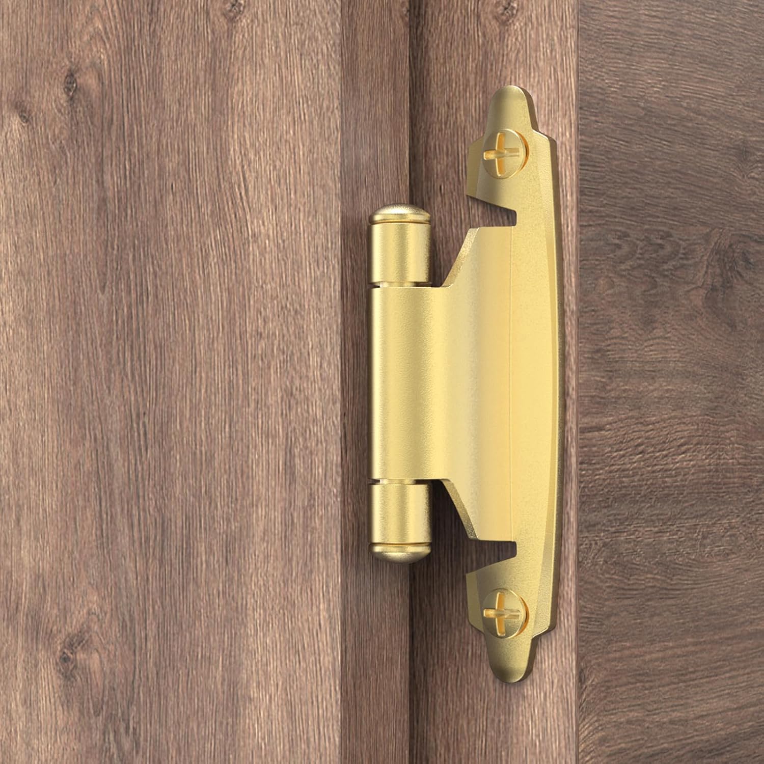 Premium 12 Overlay Hinges 50-Pack Self-Closing Flush Mount Hinges with Door Bumper Brass Gold