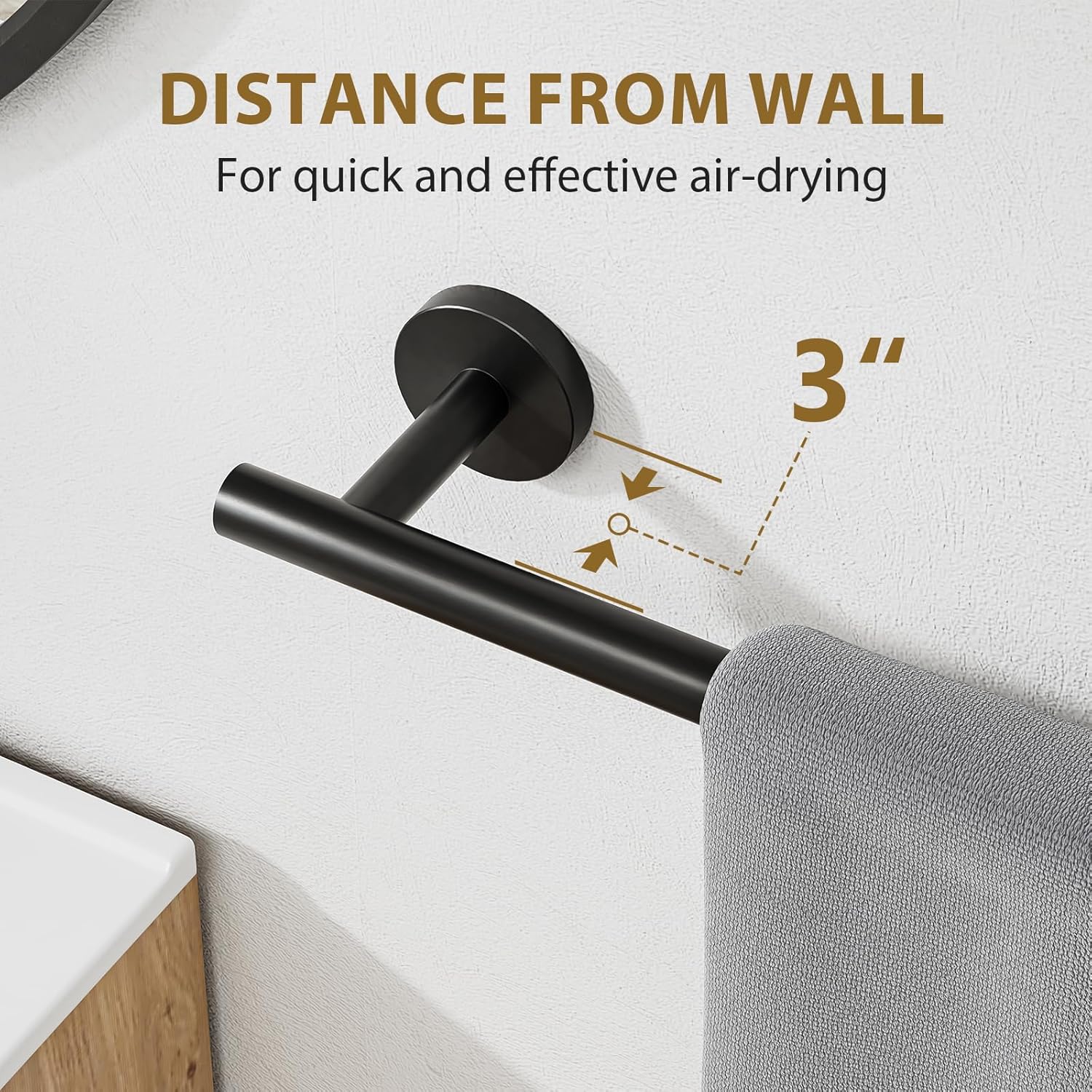 Matte Black Towel Rack 24 Hanging Stainless Steel Modern Bathroom Decor